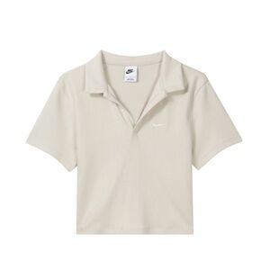 Nike Baby Tee Cropped Collared Polo Embroidered Logo Cotton Beige Large
